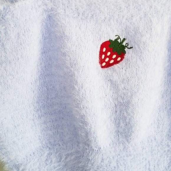 🍓Strawberry Embroidery Light Blue Cropped Top - Picture 3 of 5